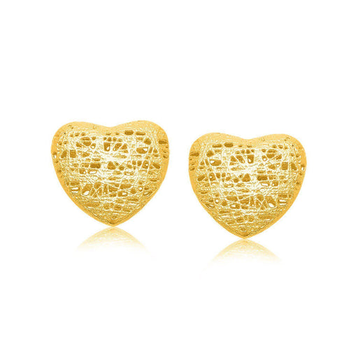 14k Yellow Gold Puffed Heart Motif Lace Stud Earrings Earrings Angelucci Jewelry   