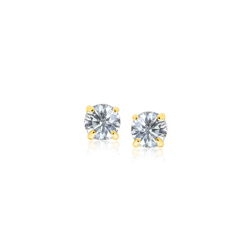 14k Yellow Gold Stud Earrings with White Hue Faceted Cubic Zirconia Earrings Angelucci Jewelry   