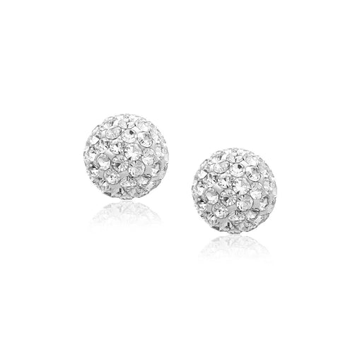 14k Yellow Gold Stud White Crystal Ball Earrings Earrings Angelucci Jewelry   