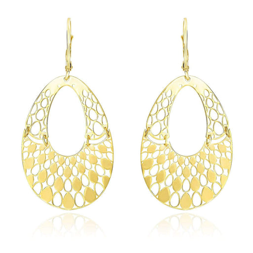 14k Yellow Gold Teardrop Filigree Design Graduated Open Teardrop Earrings Earrings Angelucci Jewelry   