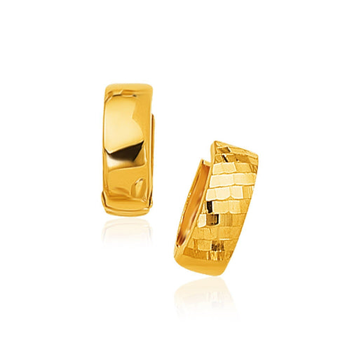 14k Yellow Gold Textured and Polished Hoop Earrings Earrings Angelucci Jewelry   