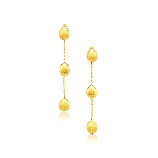14k Yellow Gold Textured and Shiny Pebble Dangling Earrings Earrings Angelucci Jewelry   