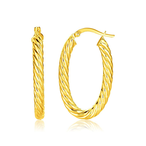 14k Yellow Gold Twisted Cable Oval Hoop Earrings Earrings Angelucci Jewelry   
