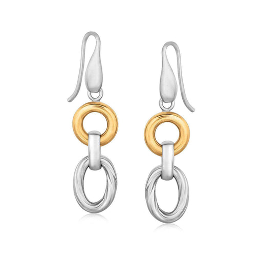 18k Yellow Gold and Sterling Silver Round and Oval Motif Rhodium Plated Earrings Earrings Angelucci Jewelry   