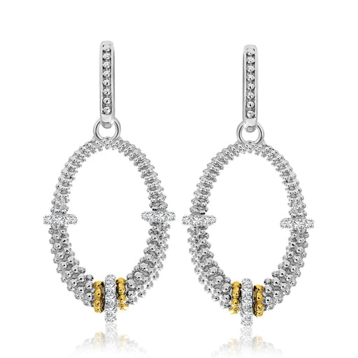 18k Yellow Gold & Sterling Silver Diamond Accented Graduated Oval Earrings Earrings Angelucci Jewelry   