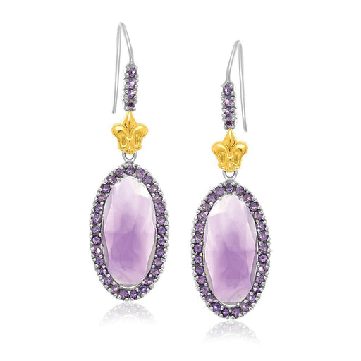 18k Yellow Gold & Sterling Silver Oval Amethyst Fleur De Lis Earrings Earrings Angelucci Jewelry   