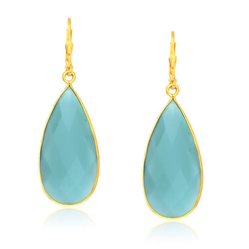 Sterling Silver Yellow Gold Plated Teardrop Aqua Chalcedony Earrings Earrings Angelucci Jewelry   
