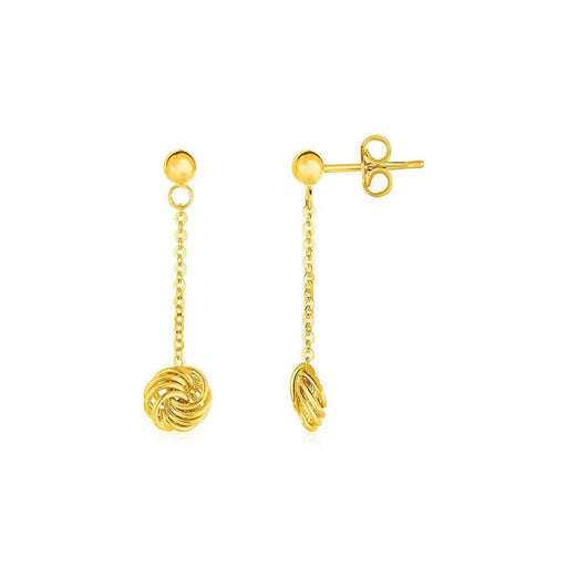 Post Earrings with Love Knot Drops in 14k Yellow Gold Earrings Angelucci Jewelry   