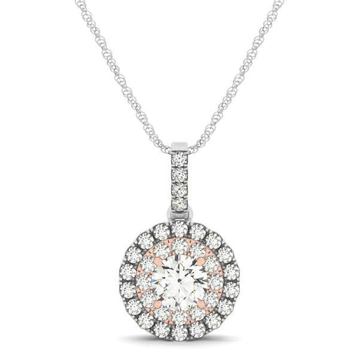 Round Shape Halo Diamond Pendant in 14k White and Rose Gold (1/2 cttw) Necklaces Angelucci Jewelry   