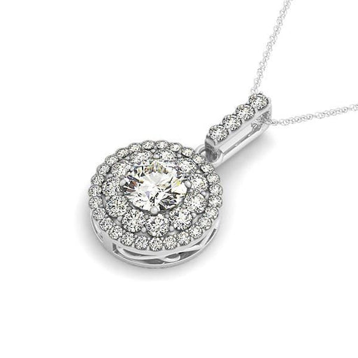 14k White Gold Diamond Halo Round Shape Pendant (1 1/4 cttw) Necklaces Angelucci Jewelry   