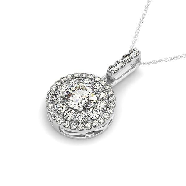 14k White Gold Diamond Halo Round Shape Pendant (1 1/4 cttw) Necklaces Angelucci Jewelry   