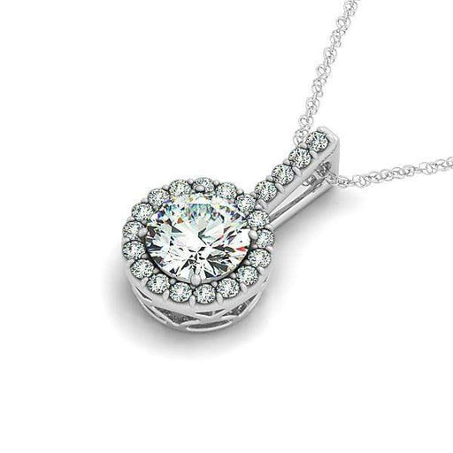 14k White Gold Diamond Halo Round Style Pendant (5/8 cttw) Necklaces Angelucci Jewelry   