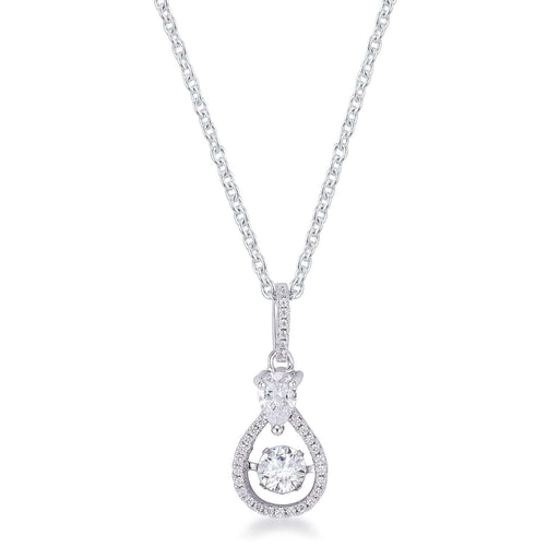 1.18Ct Dainty Rhodium Plated Micro Pave Teardrop Dancing CZ Pendant Pendants JGI   