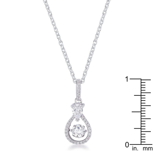 1.18Ct Dainty Rhodium Plated Micro Pave Teardrop Dancing CZ Pendant Pendants JGI   