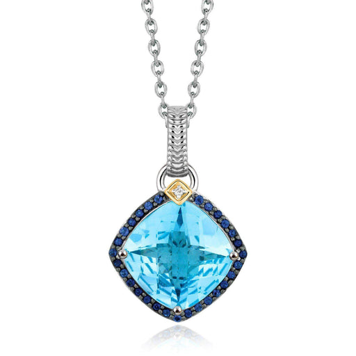 18k Yellow Gold and Sterling Silver Cushion Multi Gemstone and Diamond Pendant Pendants Angelucci Jewelry   