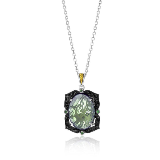 18k Yellow Gold & Sterling Silver Oval Amethyst,  Tsavorite,  & Diamond Pendant Pendants Angelucci Jewelry   
