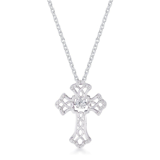 .33Ct Rhodium Plated Dancing CZ Vintage Cross Pendant Pendants JGI   