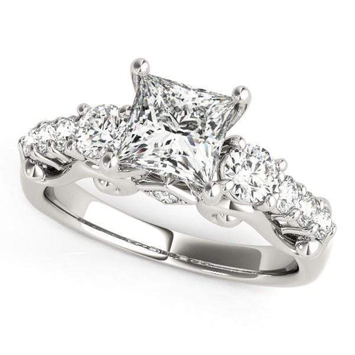 14k White Gold 3 Stone Antique Design Diamond Engagement Ring (1 3/4 cttw) Rings Angelucci Jewelry   