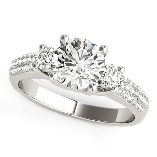 14k White Gold 3 Stone Pave Set Band Diamond Engagement Ring (1 7/8 cttw) Rings Angelucci Jewelry   