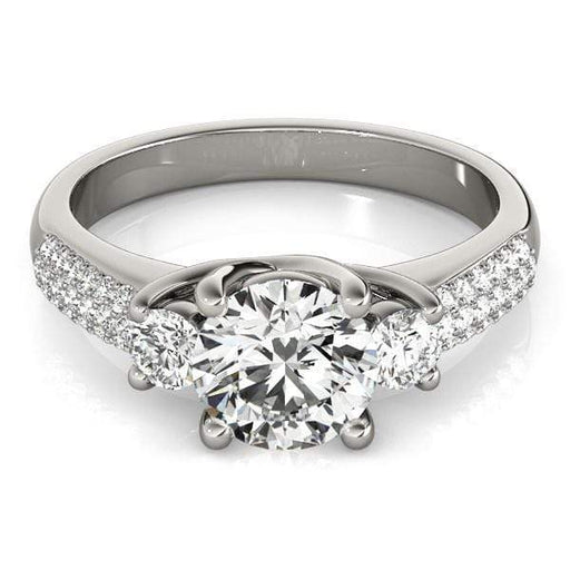 14k White Gold 3 Stone Pave Set Band Diamond Engagement Ring (1 7/8 cttw) Rings Angelucci Jewelry   