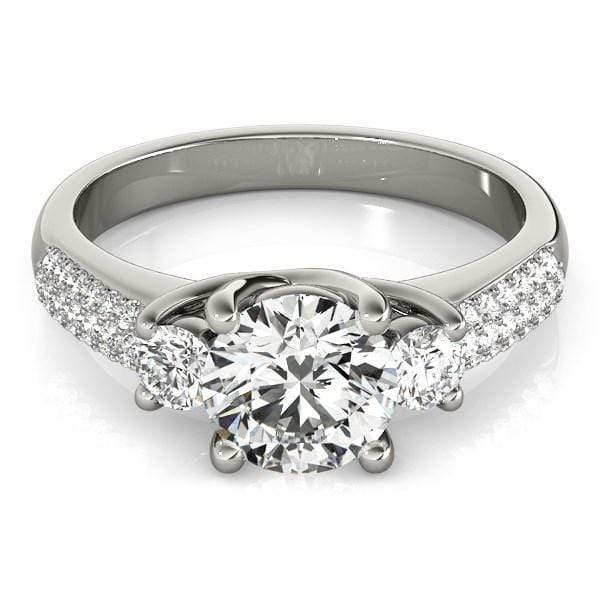 14k White Gold 3 Stone Pave Set Band Diamond Engagement Ring (1 7/8 cttw) Rings Angelucci Jewelry   