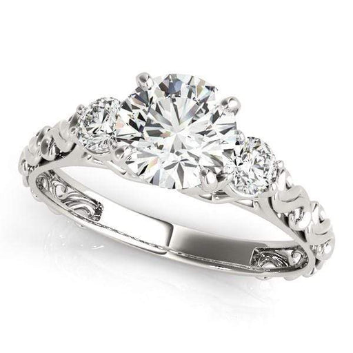 14k White Gold Antique Design 3 Stone Diamond Engagement Ring (1 3/4 cttw) Rings Angelucci Jewelry   