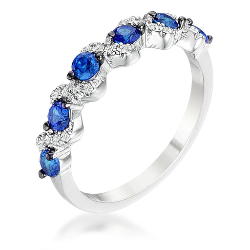 .18Ct Rhodium and Hematite Plated S Shape Sapphire Blue and Clear CZ Half Eternity Band Rings JGI   
