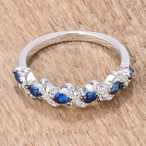 .18Ct Rhodium and Hematite Plated S Shape Sapphire Blue and Clear CZ Half Eternity Band Rings JGI   
