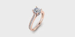 One Carat Round Center Diamond Engagement Ring with Side Diamonds w Fluer-Di-Lis Yellow Gold Accent-Angelucci Jewelry